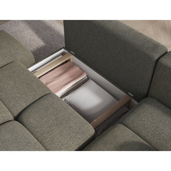 Divano angolare verde allungabile/con contenitore (con penisola a destra/con chaise lounge) con rivestimento in bouclé Vittario – ELTAP-image-2