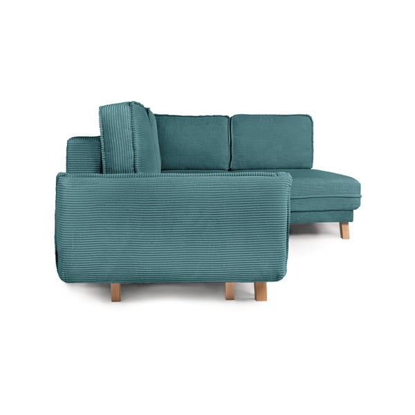 Divano angolare turchese allungabile (con penisola a destra) con rivestimento in velluto a coste Tori – Bonami Selection-image-3