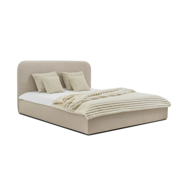 Letto matrimoniale imbottito beige con contenitore con rete inclusa 140x190 cm Sea – Scandic-image-1