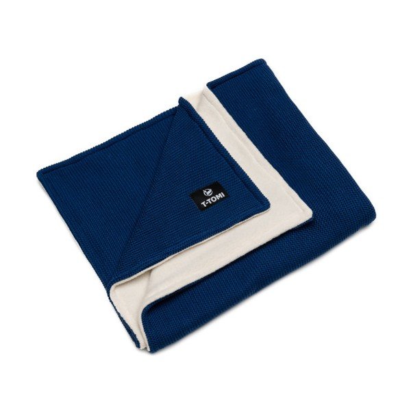 Coperta per neonati in maglia blu e beige con contenuto di cotone, 80 x 100 cm Winter waves - T-TOMI