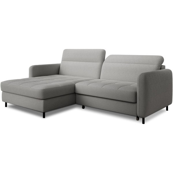 Divano angolare grigio allungabile/con contenitore (con penisola a sinistra/con chaise lounge) e rivestimento in bouclé Gomsi – ELTAP-image-2