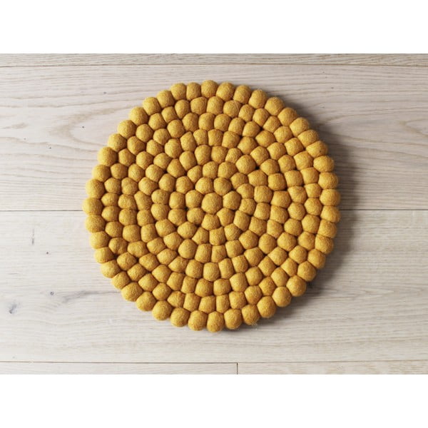 Cuscino per sedia per bambini in lana giallo senape Cuscino per sedia a sfera, ⌀ 30 cm - Wooldot