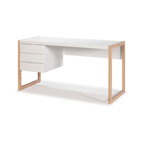 Scrivania bianca con gambe in legno di pino Frank - Marckeric-image-3
