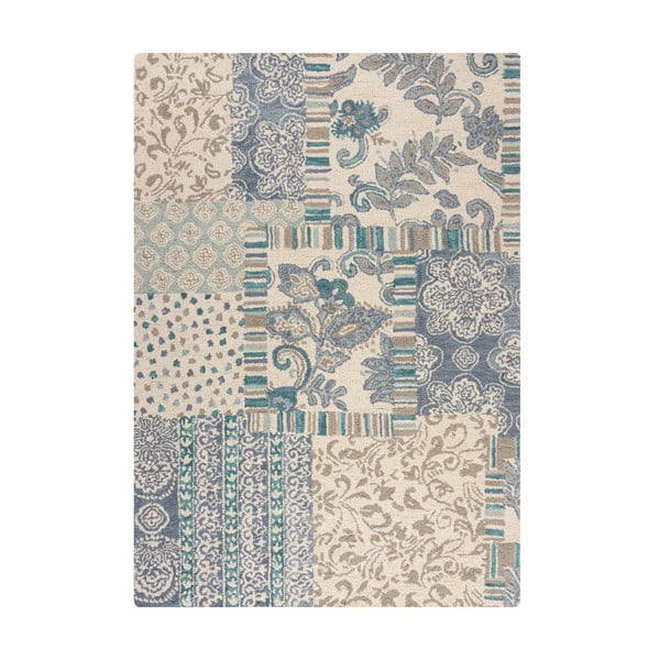 Tappeto blu/beige in lana tessuto a mano 200x290 cm Eloise Patchwork – Flair Rugs