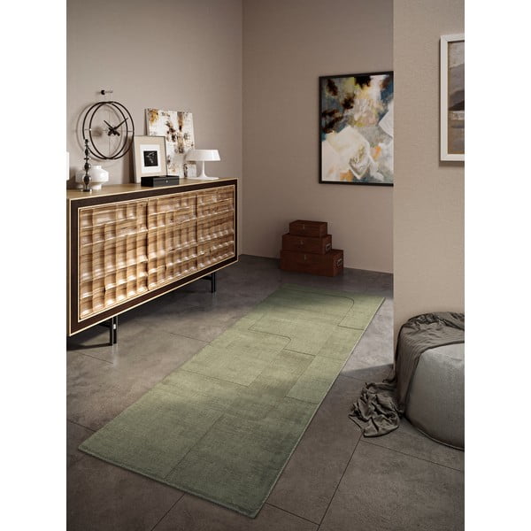 Passatoia verde in lana tessuta a mano 80x250 cm Charlotte - Villeroy&Boch-image-1