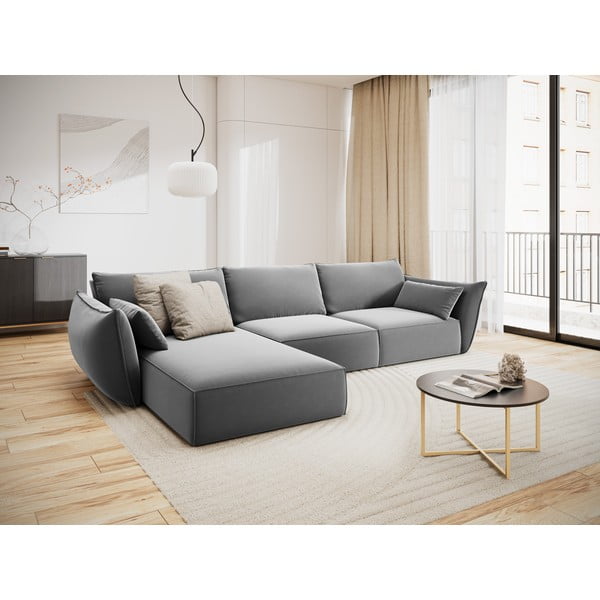 Divano angolare grigio chiaro (con penisola a sinistra/con chaise lounge) con rivestimento in velluto Vanda – Mazzini Sofas-image-1