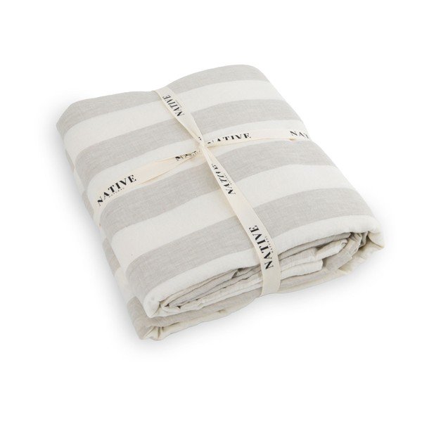 Set copripiumino e federa grigio chiaro/color crema in lino per letto matrimoniale 200x200 cm Natural Stripes – Native Natural-image-3