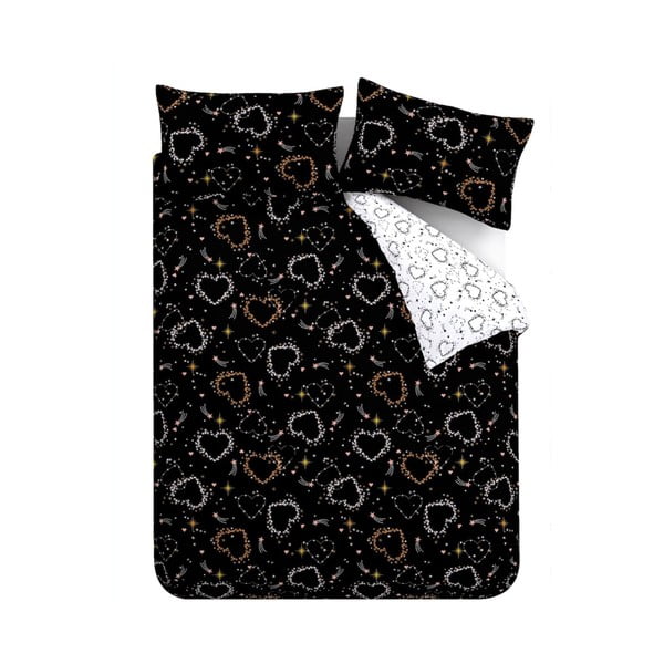 Biancheria da letto bianca e nera per letto matrimoniale 200x200 cm Cosmic Hearts and Stars - Catherine Lansfield-image-2