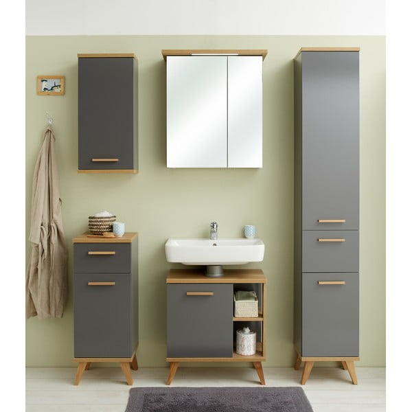 Mobile per bagno grigio con effetto rovere basso 35,5x89,5 cm Quickset 924 – Pelipal-image-1