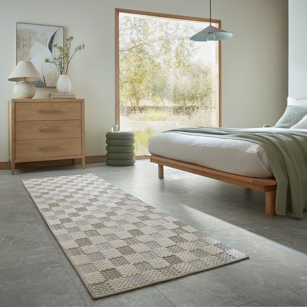 Passatoia verde in misto cotone lavabile 80x230 cm Muted Checkerboard – Flair Rugs-image-1