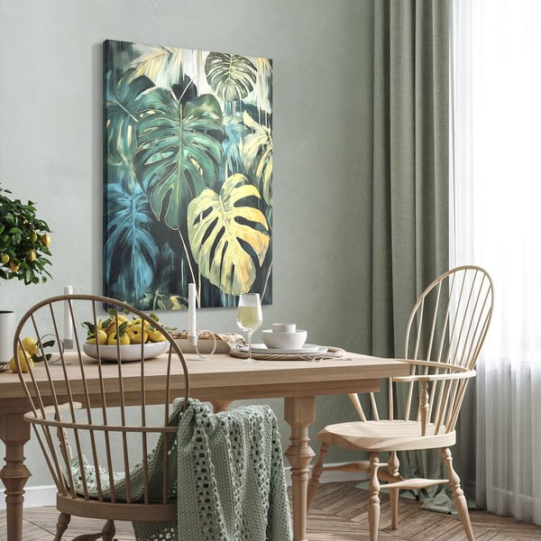 Quadro con elementi dipinti a mano 70x100 cm Monstera – Styler-image-2