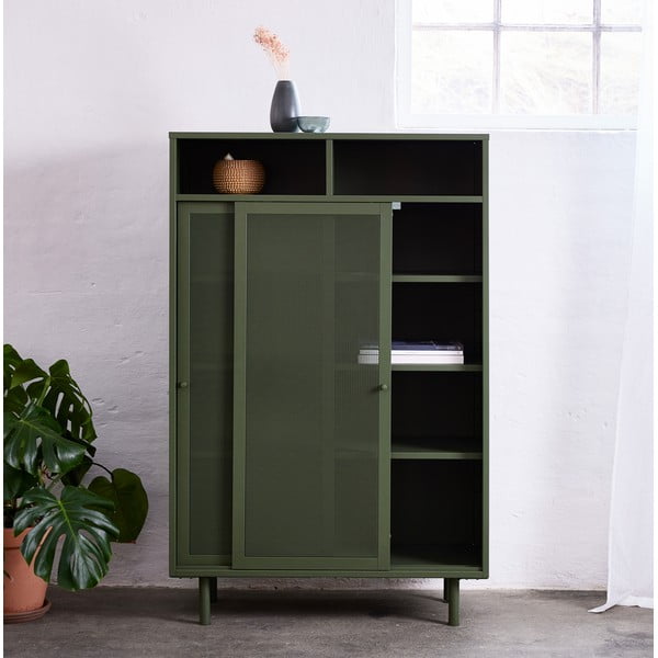 Armadietto in verde scuro in metallo con ante scorrevoli 90x140x40 cm Veep – Unique Furniture-image-1