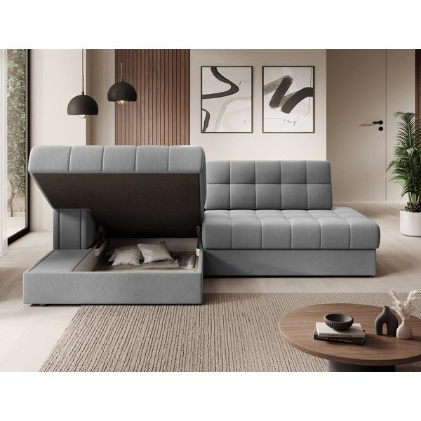 Divano angolare grigio allungabile (con penisola a sinistra/con chaise lounge) con rivestimento in velluto Blezalt – ELTAP-image-3