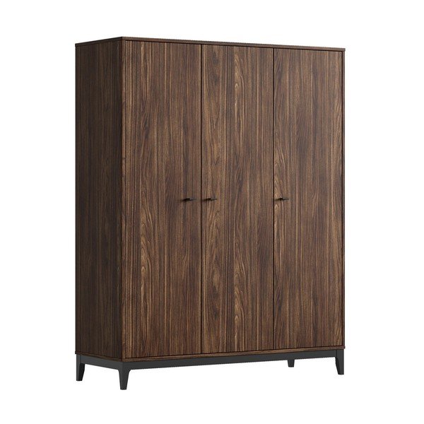 Armadio colore naturale scuro con effetto noce 148x190x55 cm Ilyas – Vipack