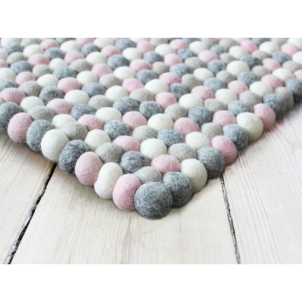Tappeto in lana a palline rosa e grigio, 120 x 180 cm Ball Rugs - Wooldot