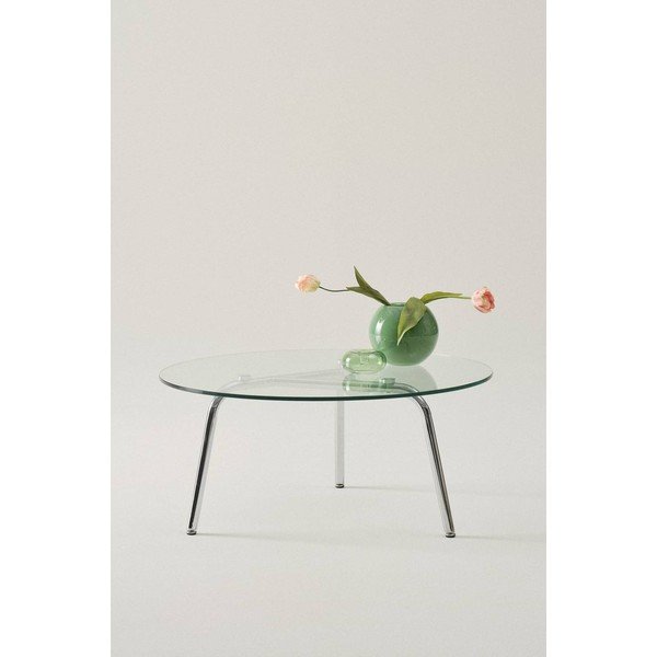 Tavolino da salotto rotondo color argento lucido con piano in vetro ø 90 cm Kyvik – Jotex-image-1