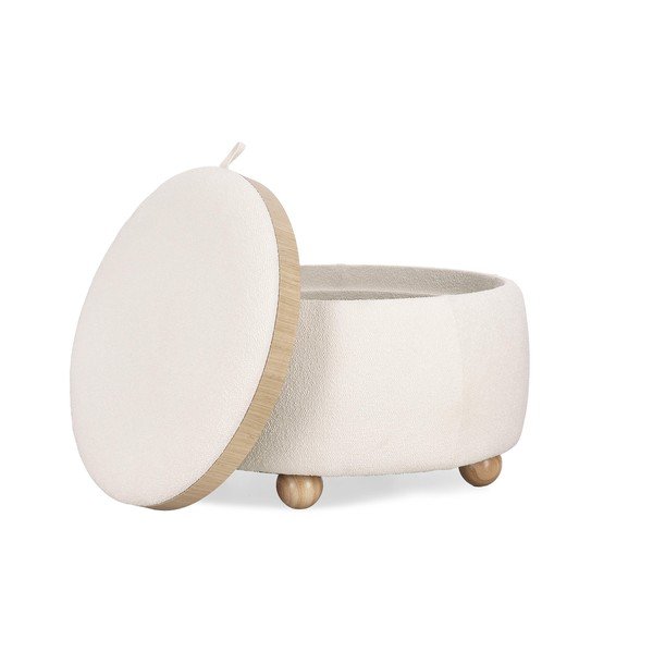 Poggiapiedi color crema con rivestimento in bouclé Irisha – Bizzotto-image-3