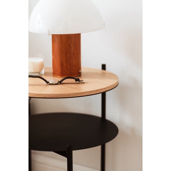 Comodino nero/di colore naturale con piano effetto rovere Tu – noo.ma-image-3