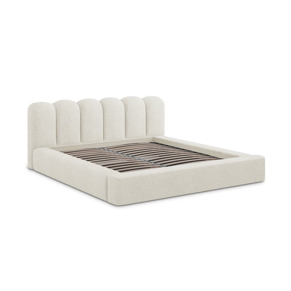 Letto matrimoniale imbottito crema con contenitore con griglia 180x200 cm Mano - Makamii