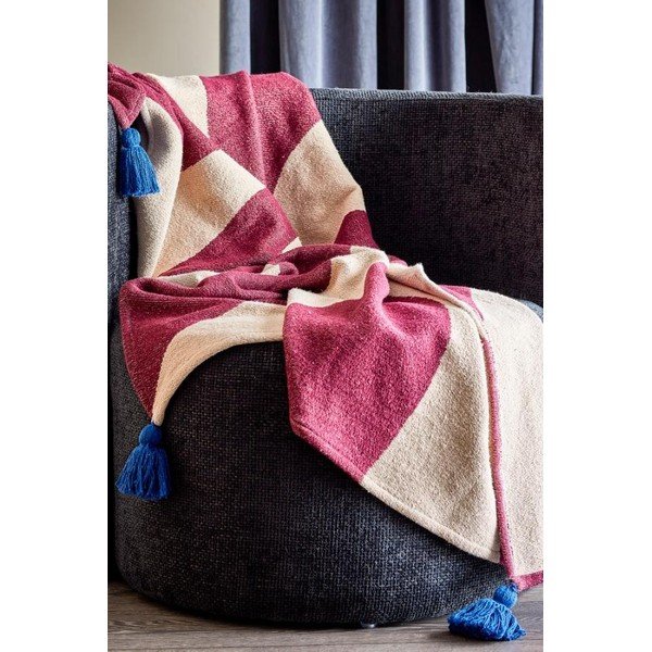 Coperta rossa/beige in cotone riciclato 130x160 cm Cimmi – Bloomingville-image-1