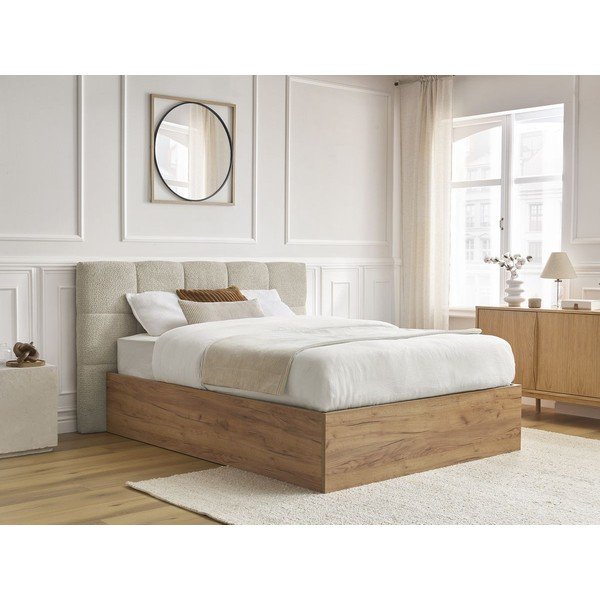 Letto matrimoniale imbottito/in truciolato beige imbottito con contenitore con rete inclusa 180x200 cm Kumo – Bobochic Paris-image-4