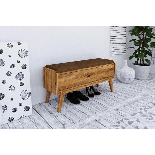 Panca con vano portaoggetti in legno di quercia con seduta arancione Retro - The Beds-image-1