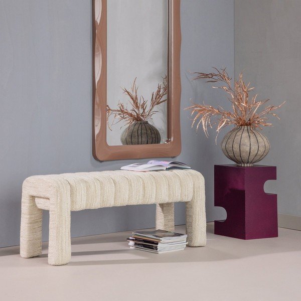 Panchina beige in imbottito con rivestimento in bouclé Frex – WOOOD-image-3