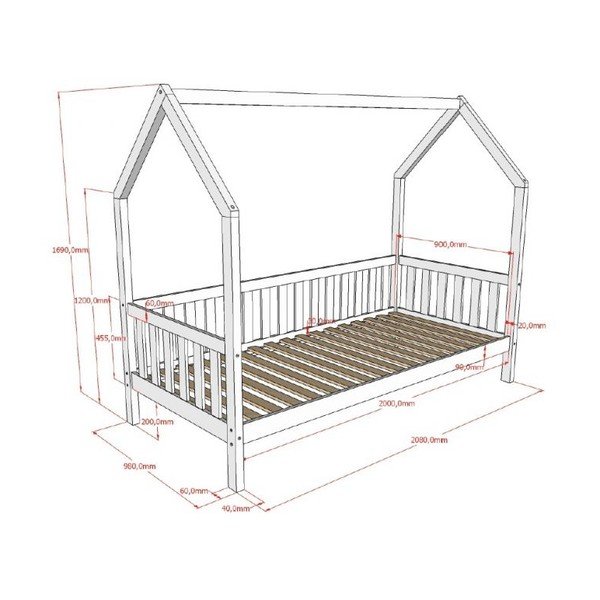 Letto da bambini a forma di casa di colore naturale in pino massiccio con rete inclusa 90x200 cm Cabane – Vipack-image-2