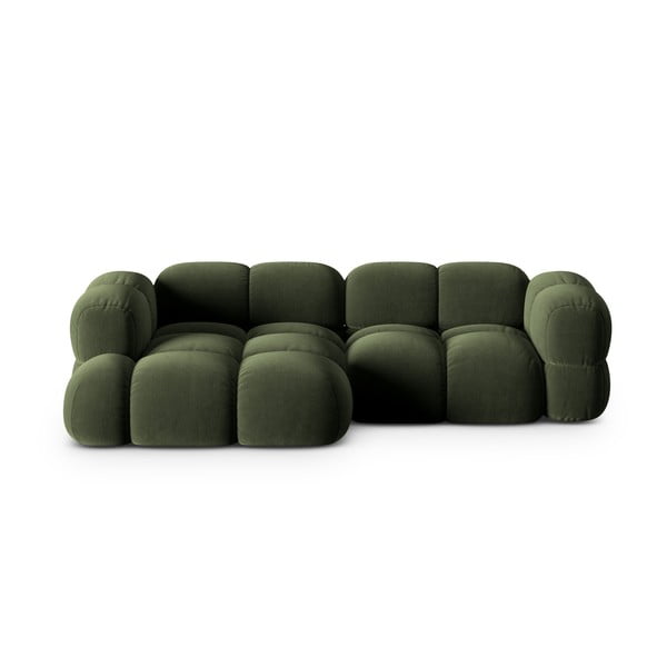 Divano angolare verde (con penisola a sinistra/con chaise lounge) con rivestimento in velluto Loretto – Cosmopolitan Design
