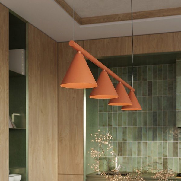 Lampadario color mattone in acciaio Zylo – Sollux-image-1
