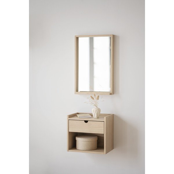 Comodino sospeso con ripiani in legno di quercia in colore naturale Hillmond - Rowico-image-1