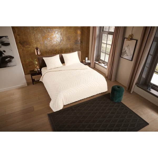 Set lenzuola letto una piazza e mezza in microfibra crema 140x220 cm Pure Zigzag - Good Morning-image-3