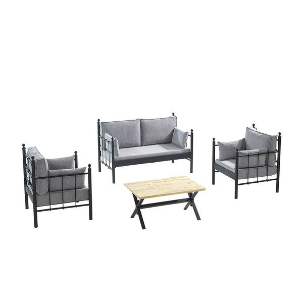 Set da giardino in nero e grigio chiaro per 4 persone Lalas - Floriane Garden