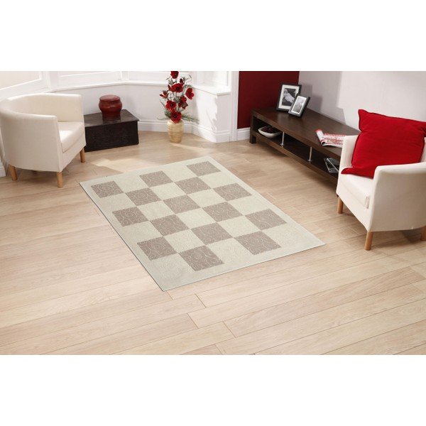 Tappeto in cotone crema Check, 120 x 180 cm - Floorist-image-1