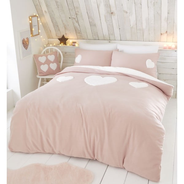 Biancheria da letto in pile rosa con motivo a cuore , 135 x 200 cm Cosy Heart - Catherine Lansfield
