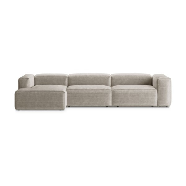 Divano angolare beige (con penisola a sinistra/con chaise lounge) con rivestimento in velluto a coste Bergamo – Cosmopolitan Design