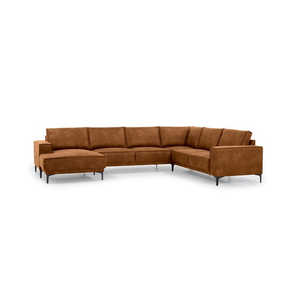 Divano angolare in similpelle marrone cognac (angolo sinistro/"U") Copenhagen - Scandic-image-2