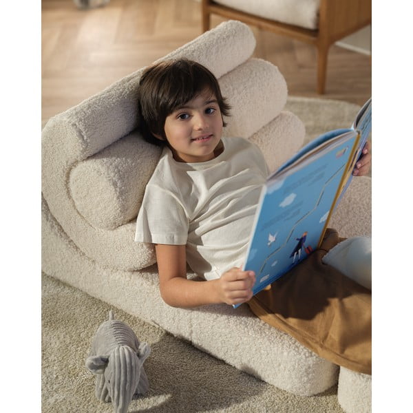 Poltrona per bambini color crema con rivestimento in bouclé Flipster – Wigiwama-image-1