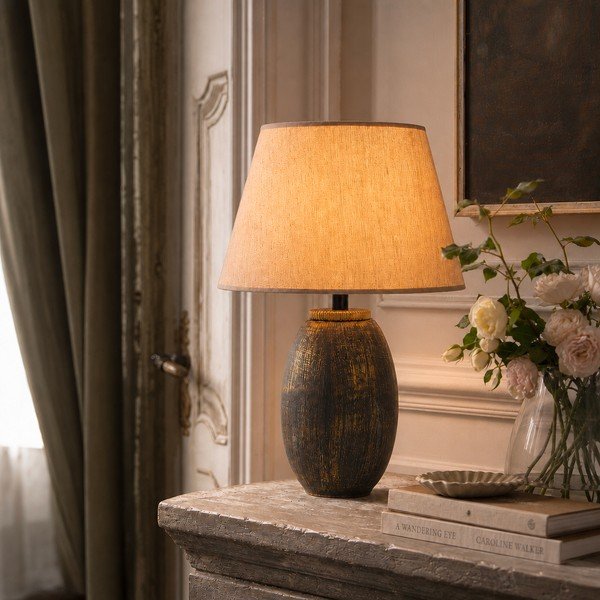Lampada da tavolo grigia/beige con paralume in tessuto (altezza totale 46 cm) Yakamoz – Opviq lights-image-1
