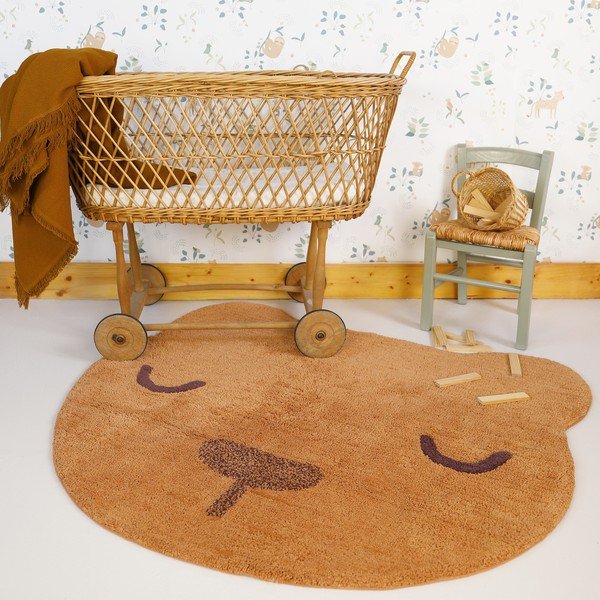 Tappeto per bambini color mattone in cotone lavabile e tessuto a mano 110x110 cm Sandel – Nattiot-image-1