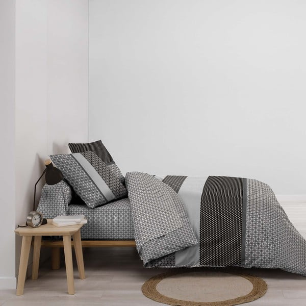 Set copripiumino e federa bianco e nero in cotone per letto matrimoniale ed esteso con lenzuolo incluso/6 pezzi 240x220 cm Meiko – douceur d'intérieur-image-1