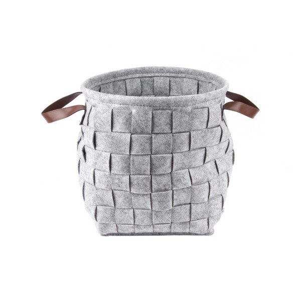Šedý úložný koš s koženými úchyty PT LIVING Storage, ⌀ 34 cm