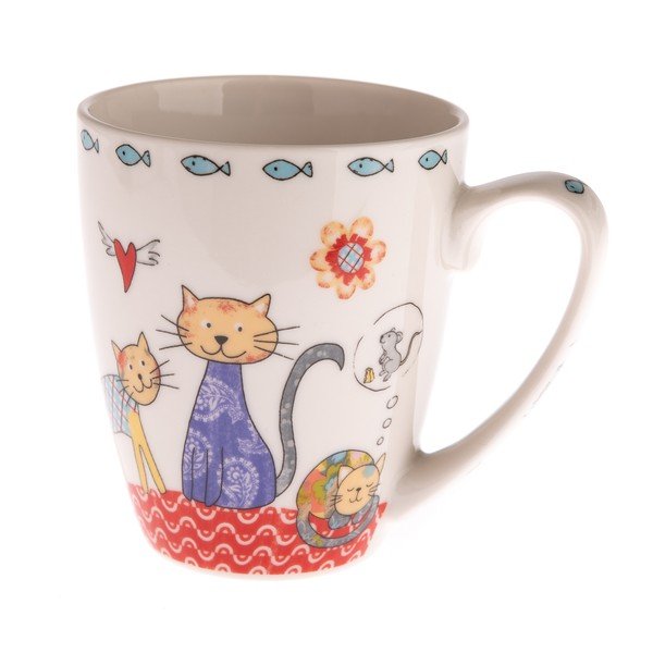 Barevný porcelánový hrnek s kočičkami Dakls Fish, 390 ml
