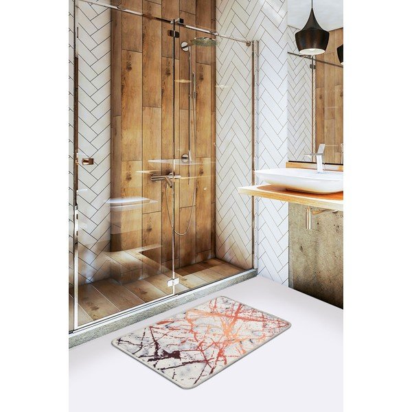 Tappeto da bagno bianco e arancione con motivo in marmo Chilai Marble, 60 x 40 cm - Foutastic-image-1