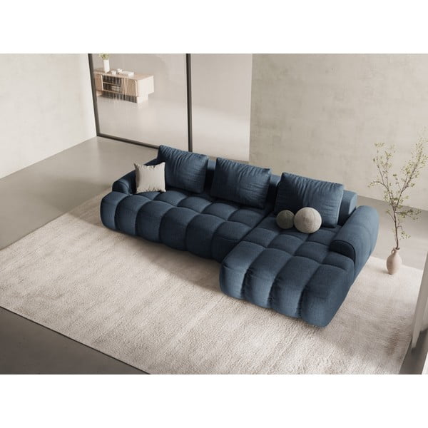 Divano angolare blu scuro allungabile/con contenitore (con penisola a destra/con chaise lounge) Linz – Cosmopolitan Design-image-1