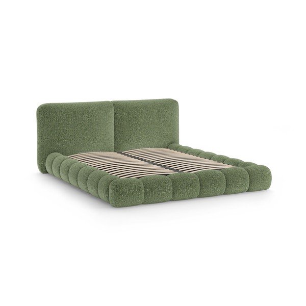 Letto matrimoniale imbottito verde con contenitore con rete inclusa 200x200 cm Solange – Micadoni -image-3