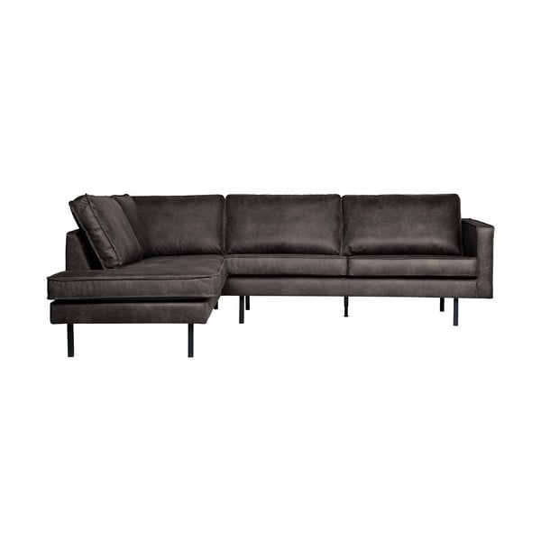 Divano angolare nero (con penisola a sinistra/a L) con rivestimento in finta pelle Rodeo – WOOOD