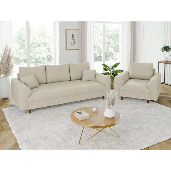 Divano beige con rivestimento in velluto a coste 210 cm Ariella – Ropez-image-4