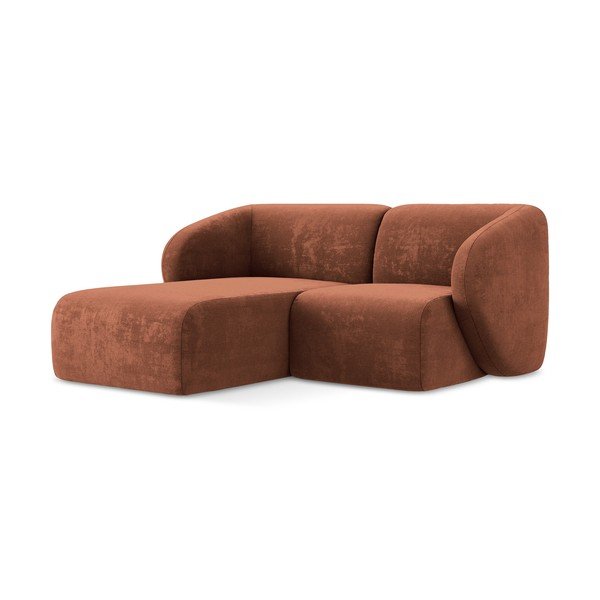 Divano angolare color terracotta (con penisola a sinistra/con chaise lounge) con rivestimento in ciniglia Lani – Makamii-image-1