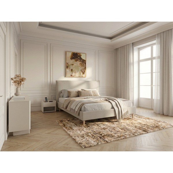 Letto matrimoniale imbottito beige con griglia 160x200 cm Sary - Bobochic Paris-image-1